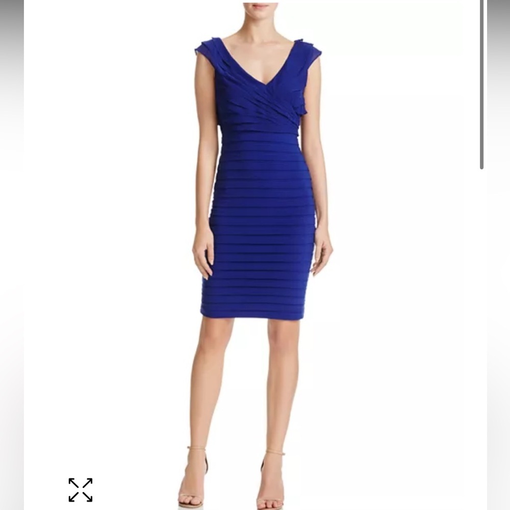 Adrianna Papell V Neck Shutter Pleat Wrap Midi Dress